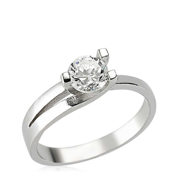 Sterling Silver Solitaire Ring - Dazzling Bypass Design