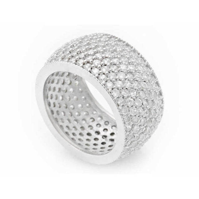 Sterling Silver - Dazzling Pave CZ Wide Band Eternity Ring