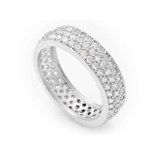 Sterling Silver Triple Row Full Eternity Ring with Pave CZ