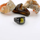 Yellow Amber Stone Men's Silver Ring