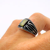 Yellow Amber Stone Men's Silver Ring