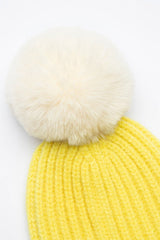 Yellow child's Pom - pom Beanie - cozy Ribbed Knit - TryAladdin