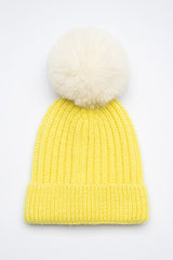 Yellow child's Pom - pom Beanie - cozy Ribbed Knit - TryAladdin