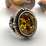 Yellow Citrine Stone Men's Ring