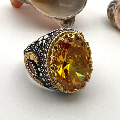 Yellow Citrine Stone Men's Ring