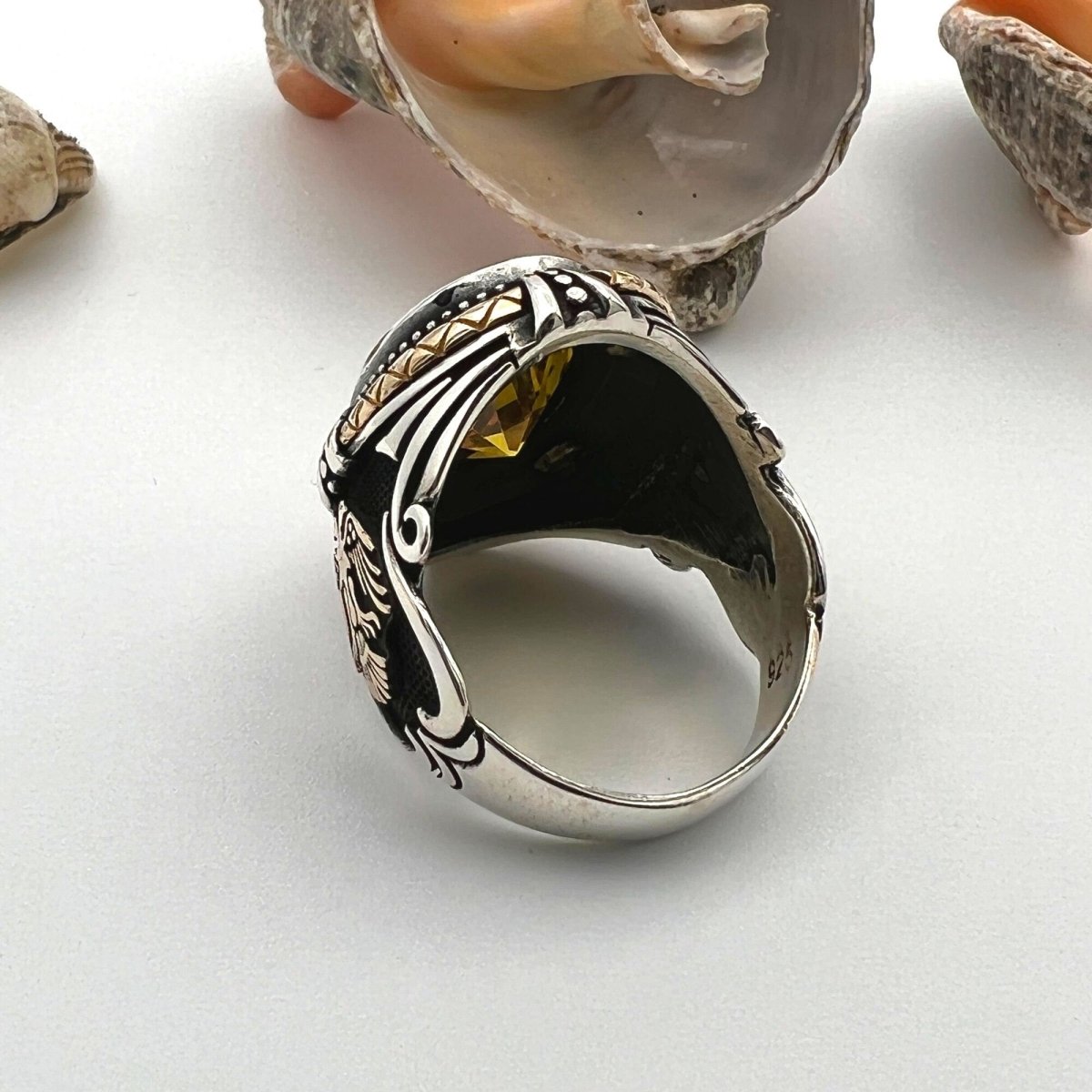 Yellow Citrine Stone Men's Ring