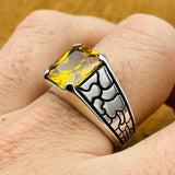 Yellow Citrine Stone Men's Silver Ring