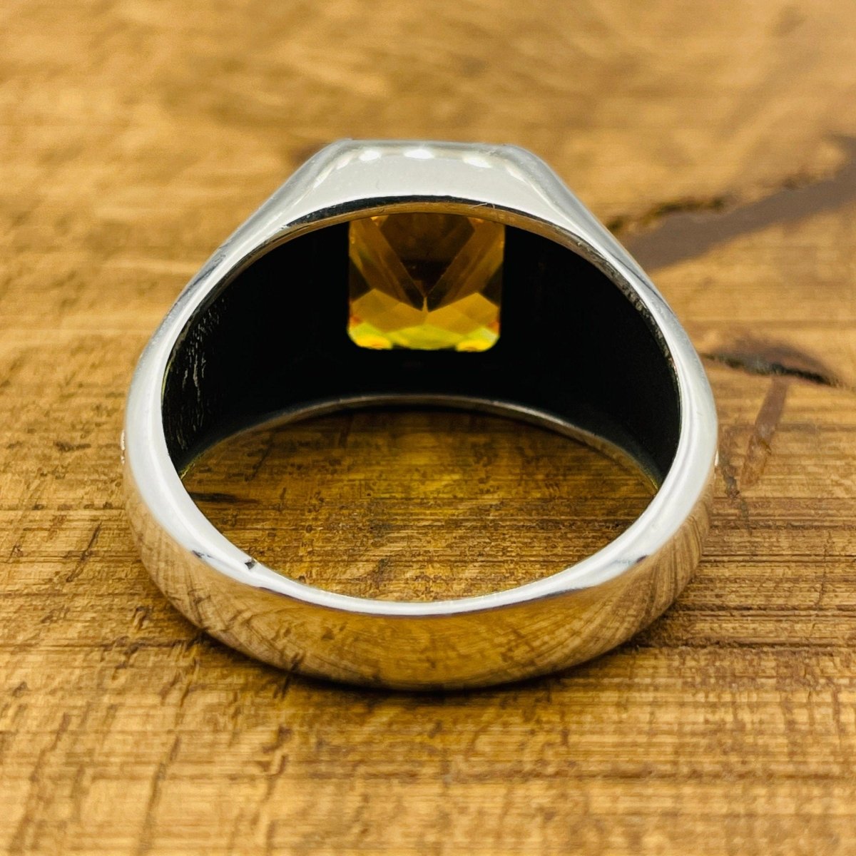 Yellow Citrine Stone Men's Silver Ring