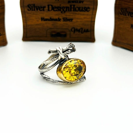 Yellow Citrine Stone Women's Ring