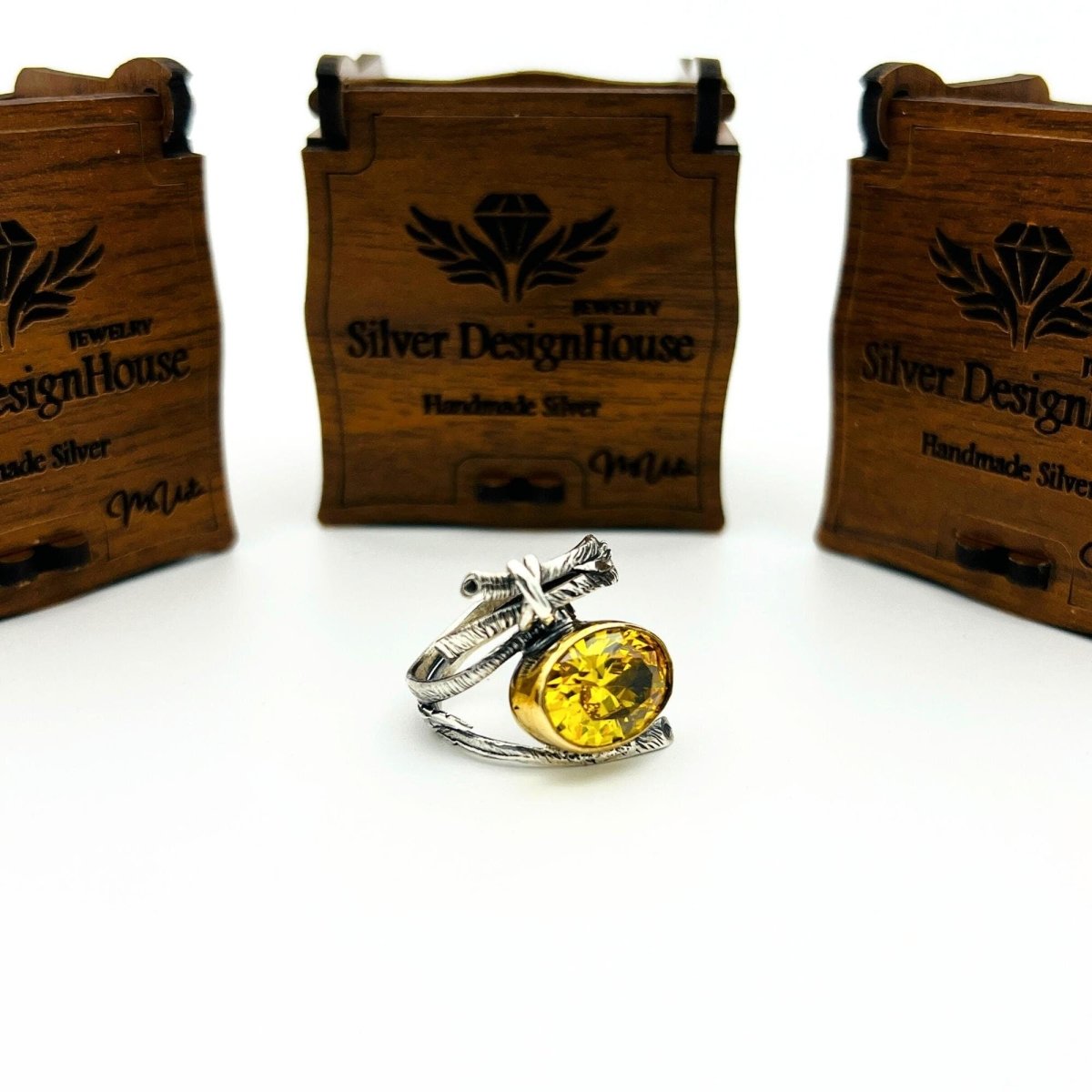 Yellow Citrine Stone Women's Ring