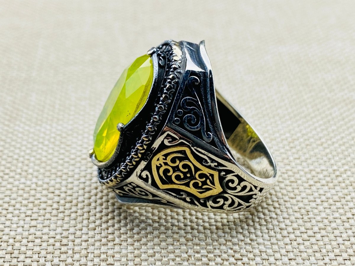 Yellow Tourmaline Men's Silver Ring