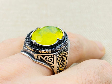 Yellow Tourmaline Men's Silver Ring