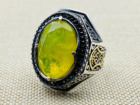 Yellow Tourmaline Men's Silver Ring