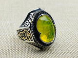 Yellow Tourmaline Men's Silver Ring