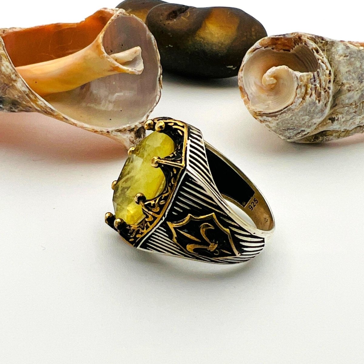 Yellow Tourmaline Oval Stone Men's Ring