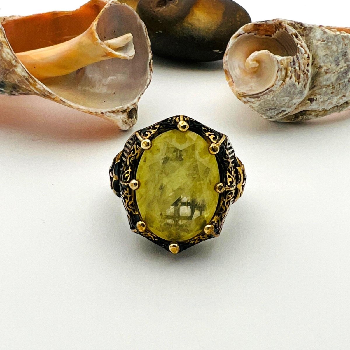 Yellow Tourmaline Oval Stone Men's Ring - TryAladdin