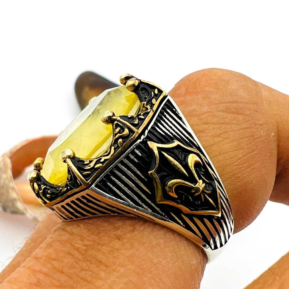 Yellow Tourmaline Oval Stone Men's Ring