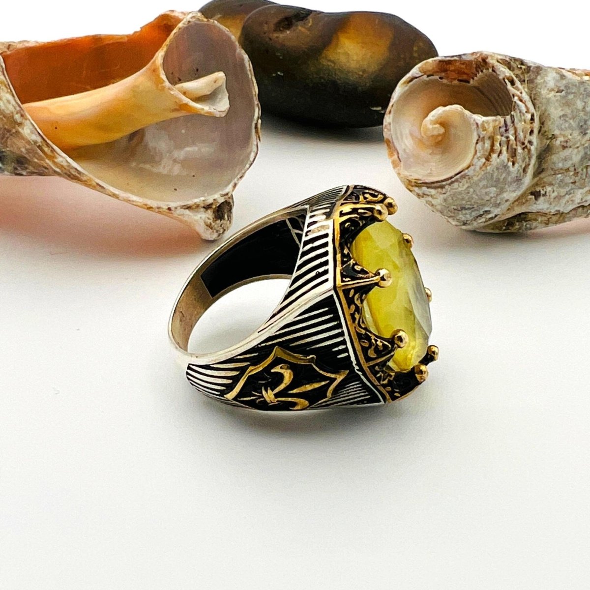 Yellow Tourmaline Oval Stone Men's Ring