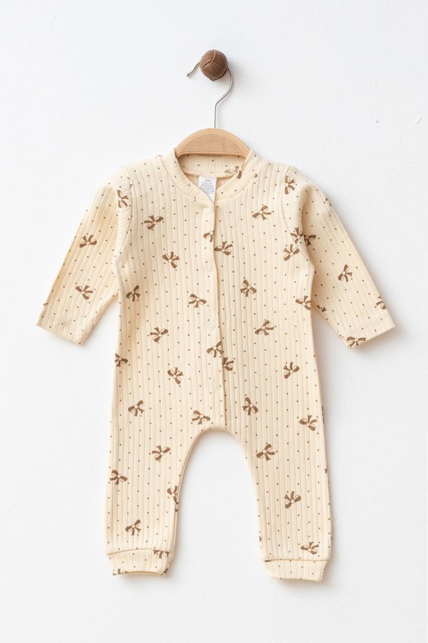 Yukobaby Premium Cotton Bow Romper - Newborn to 9 Months - Beige - TryAladdin