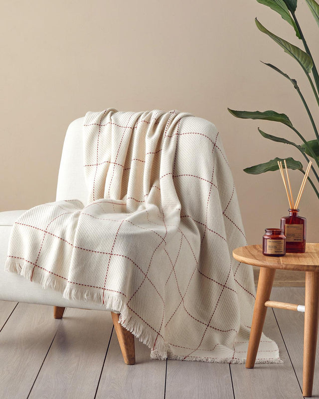 Premium-Textile-Armchair-Throw-Blanket-Ecru-Red