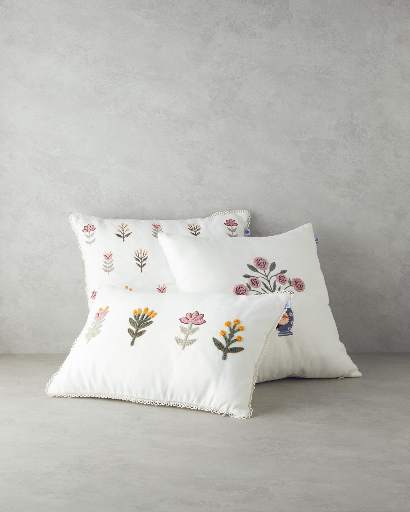 Premium Embroidered Decorative Pillow Cover Ecru