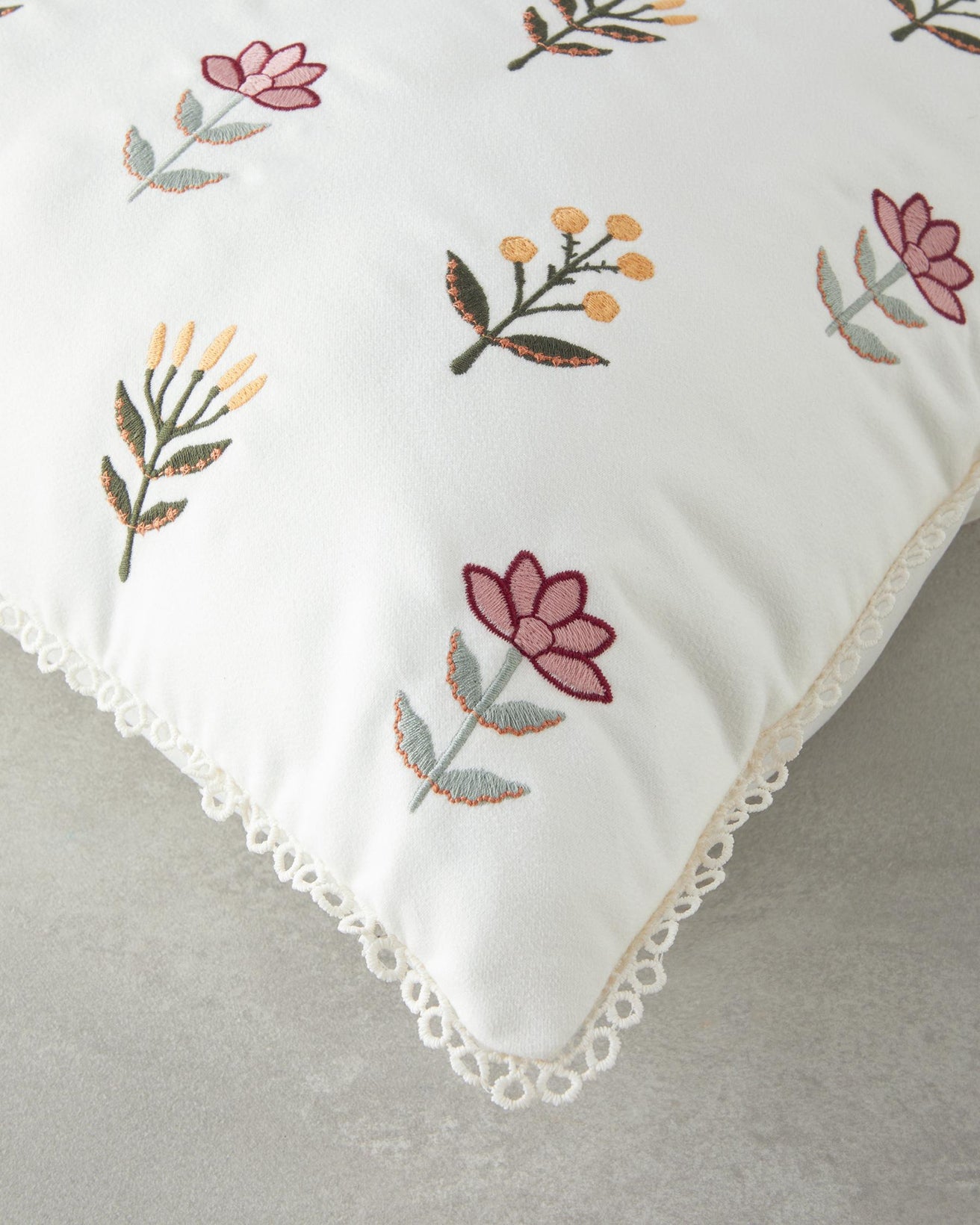 Premium Embroidered Decorative Pillow Cover Ecru