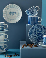 Premium porseleinen koffiekopje en schotel set met zebrapatroon, marineblauw, 4-delig