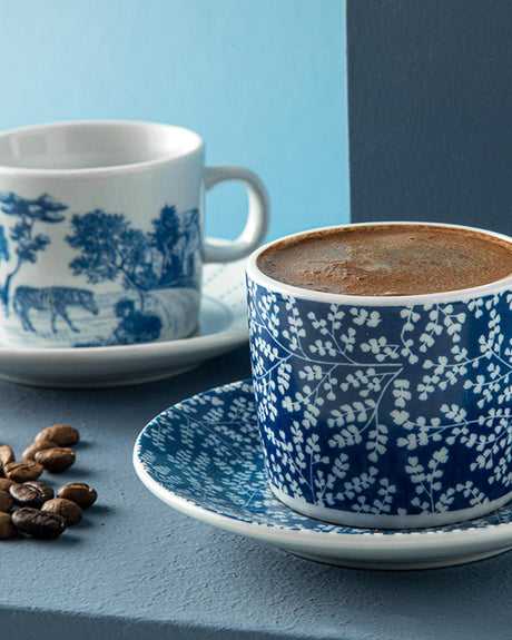 Premium Porcelain Zebra Pattern Coffee Cup Saucer Set Navy Blue 4 Piece