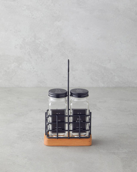 Premium Modern Glass Salt Pepper Shaker Set 2 Piece Black