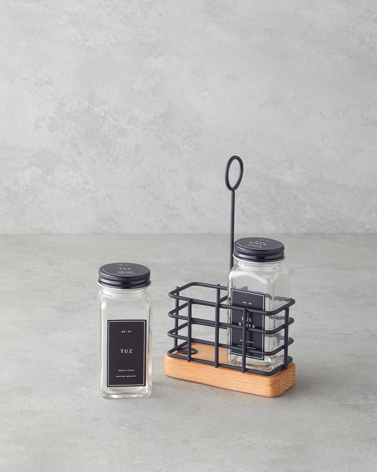 Premium Modern Glass Salt Pepper Shaker Set 2 Piece Black