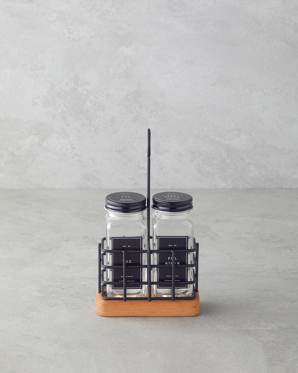 Premium Modern Glass Salt Pepper Shaker Set 2 Piece Black