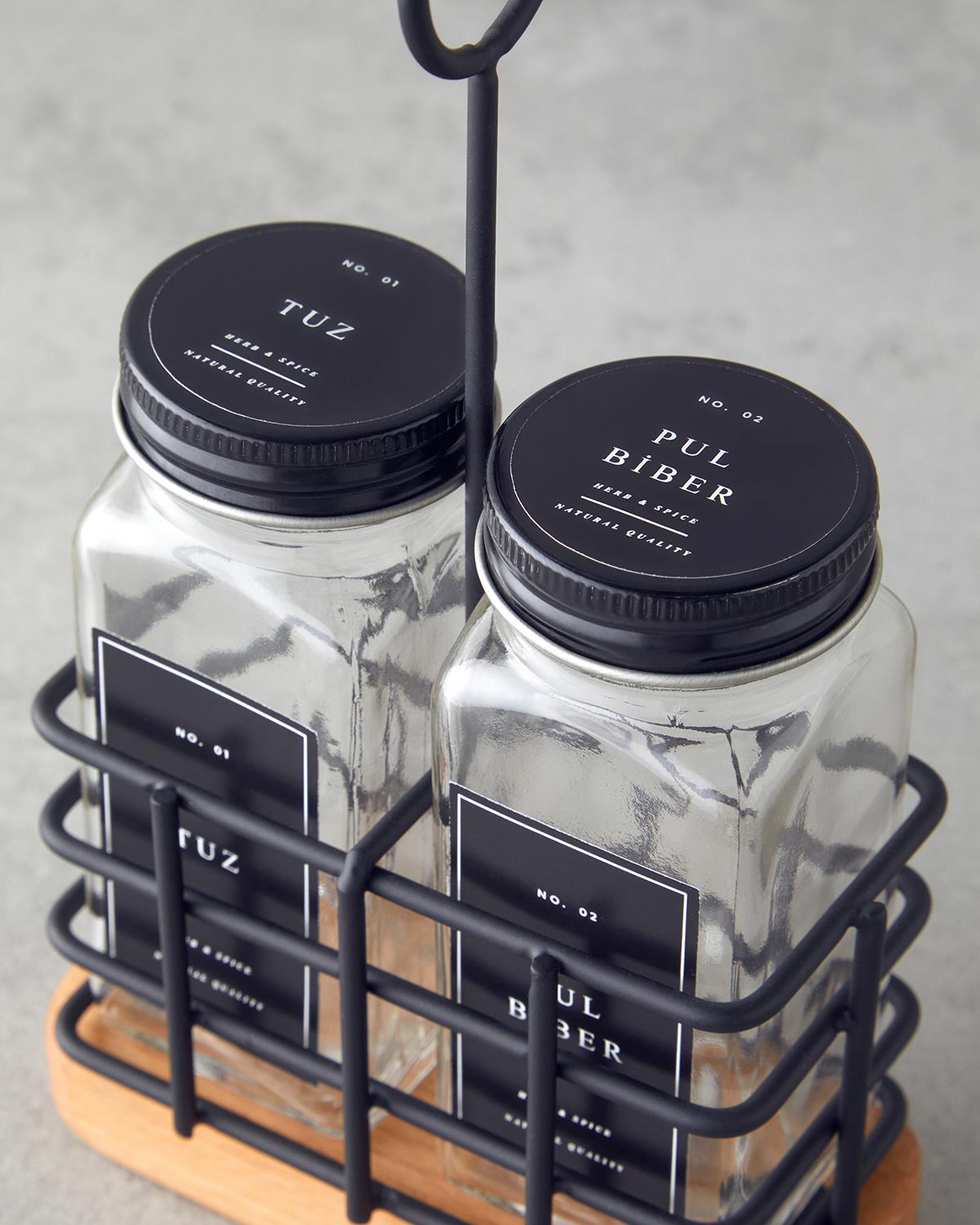 Premium Modern Glass Salt Pepper Shaker Set 2 Piece Black