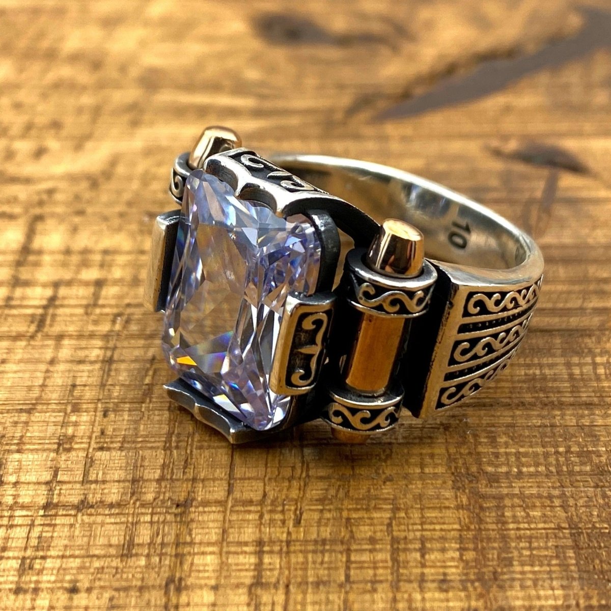 Zircon Stone Silver Men Ring