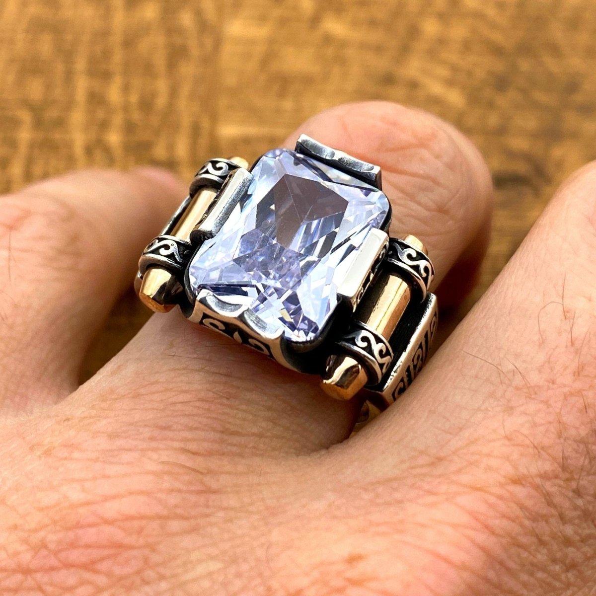 Zircon Stone Silver Men Ring