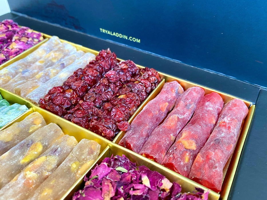 Aladdin | Assorted Turkish Delight Fingers (Pomegranate, Mastic, Zeresk Grapes, Honey, Kiwi, Rose Petals)