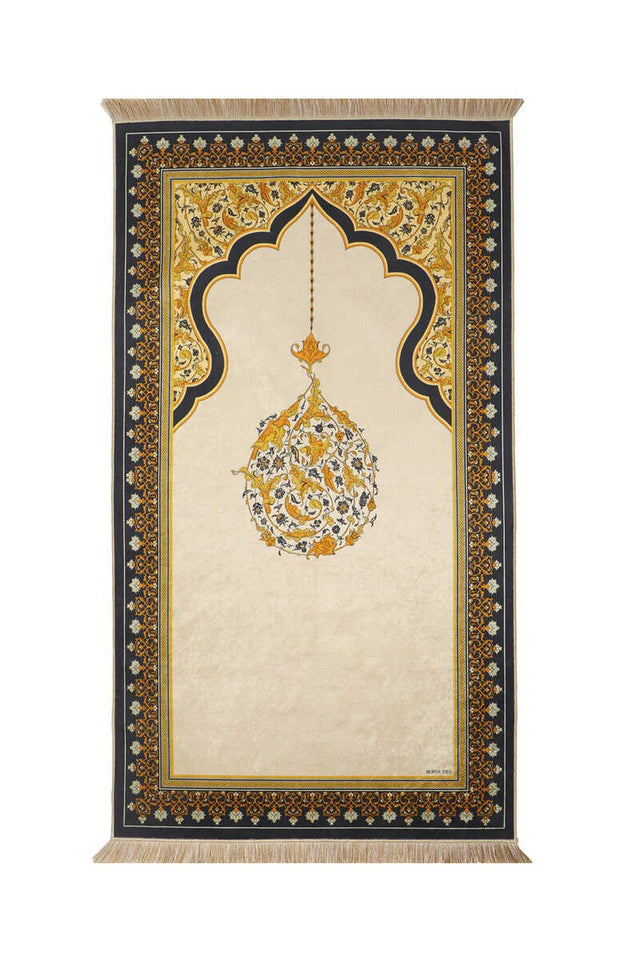 Bursa Ipek | Beige Velvet Carpet Prayer Rug