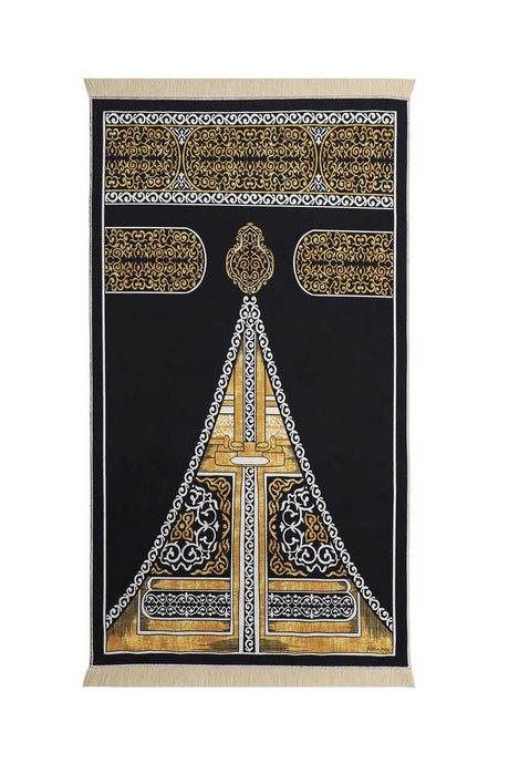 Bursa Ipek | Black Kaaba Velvet Carpet Prayer Rug