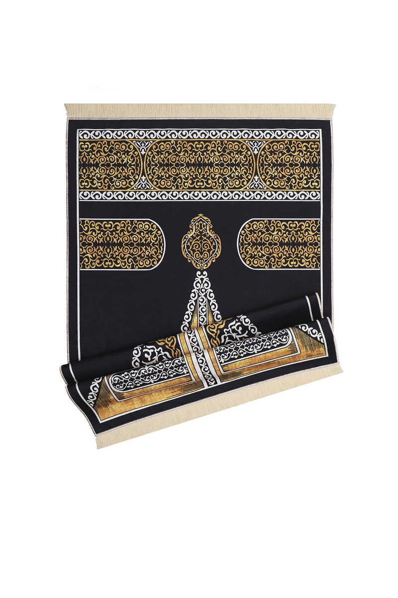 Bursa Ipek | Black Kaaba Velvet Carpet Prayer Rug - TryAladdin