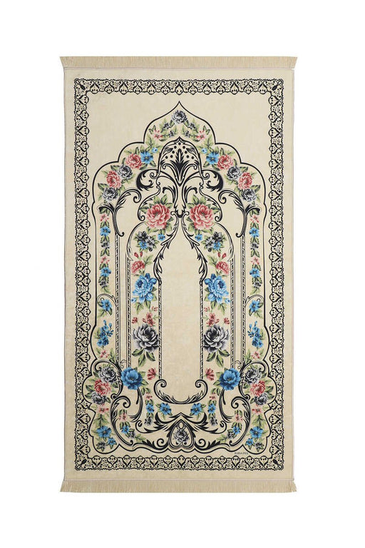 Bursa Ipek | Cream Velvet Carpet Prayer Rug Bursa Ipek Prayer Rug