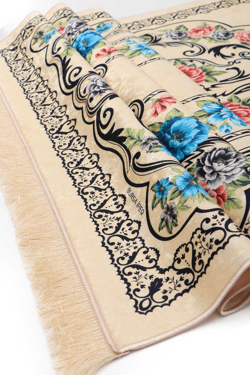 Bursa Ipek | Cream Velvet Carpet Prayer Rug