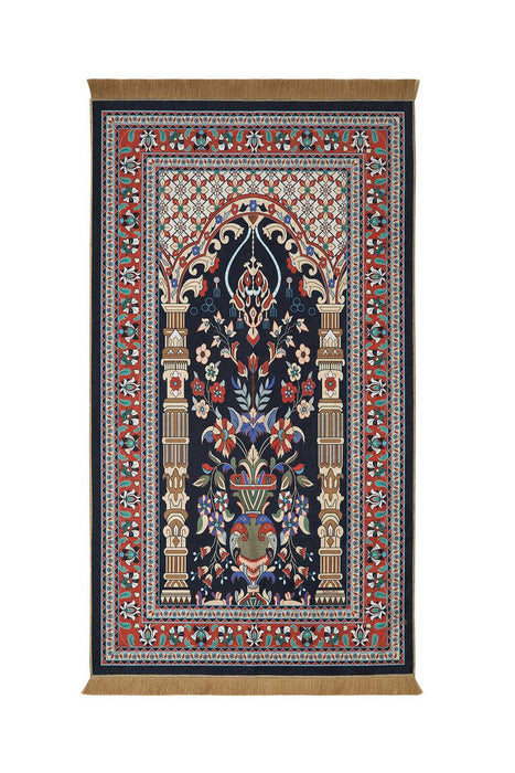 Bursa Ipek | Dark Navy Blue Velvet Carpet Prayer Rug Bursa Ipek Prayer Rug