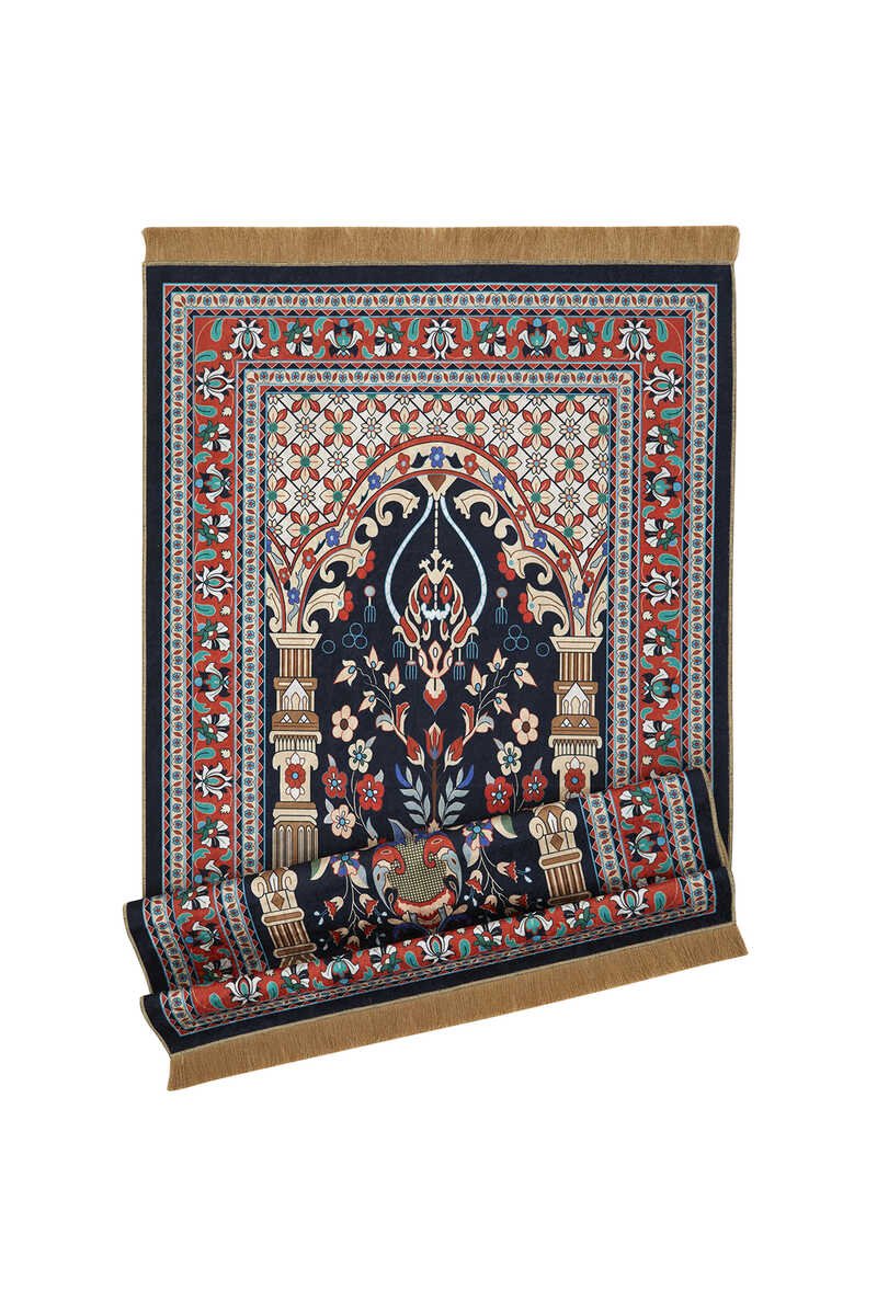 Bursa Ipek | Dark Navy Blue Velvet Carpet Prayer Rug