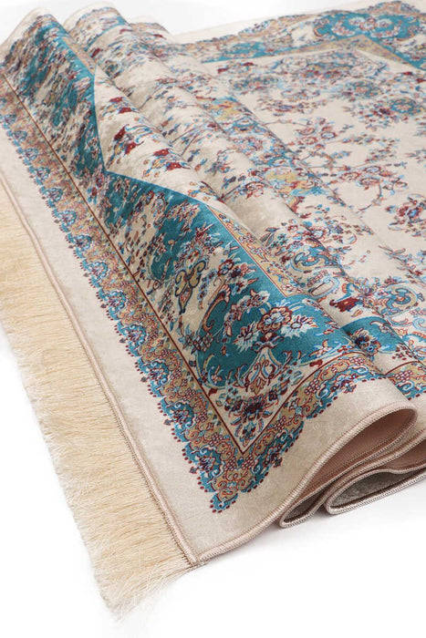 Bursa Ipek | Ecru Velvet Carpet Prayer Rug Bursa Ipek Prayer Rug