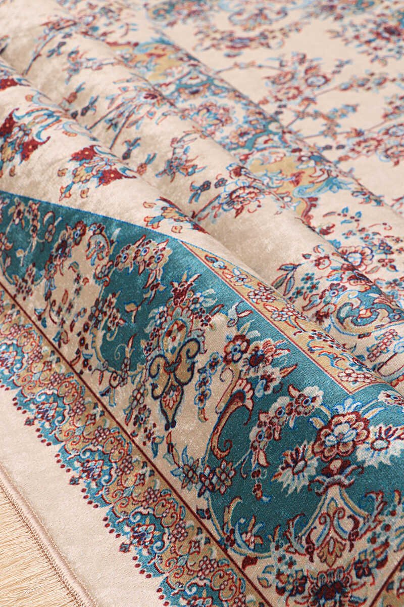 Bursa Ipek | Ecru Velvet Carpet Prayer Rug