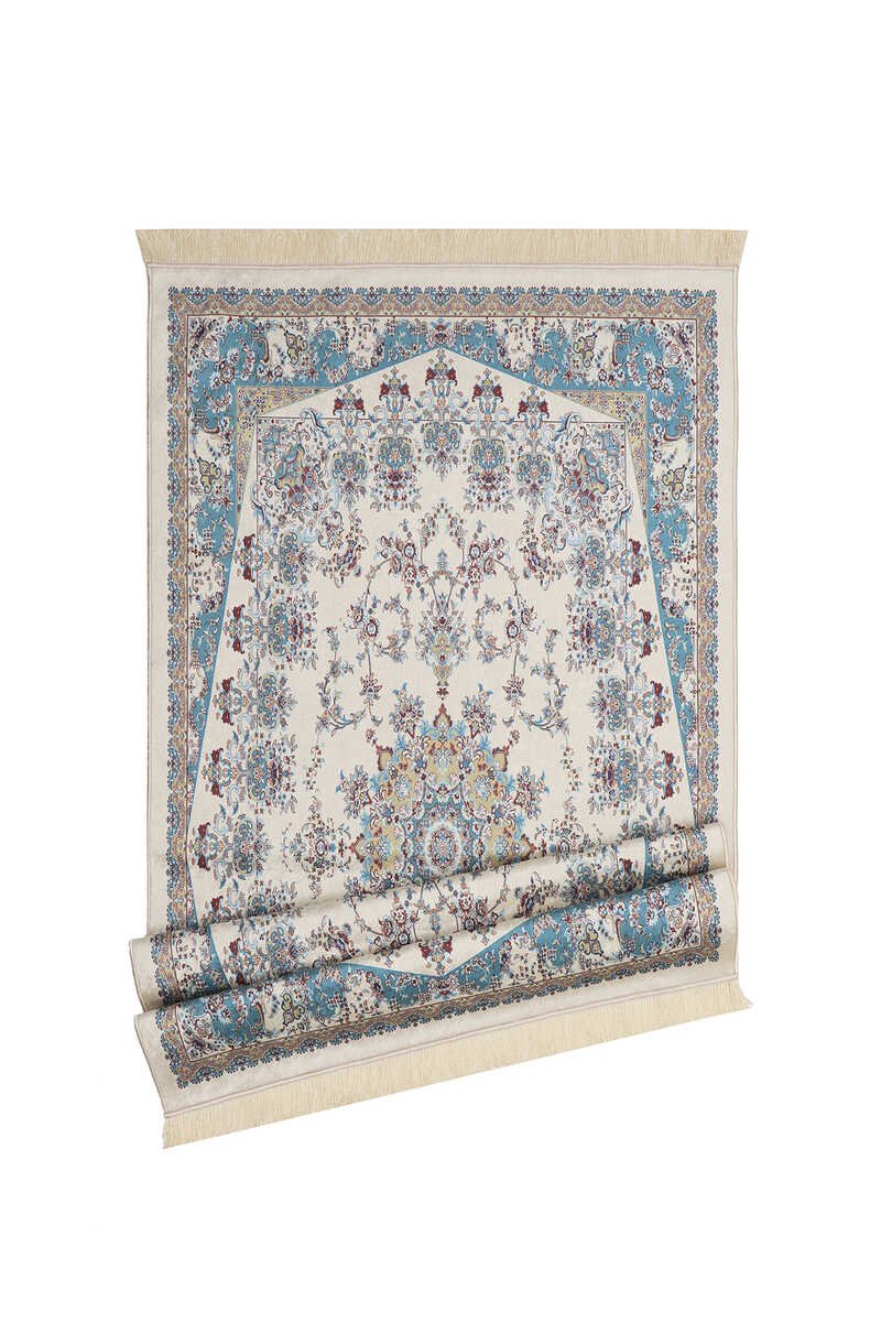 Bursa Ipek | Ecru Velvet Carpet Prayer Rug