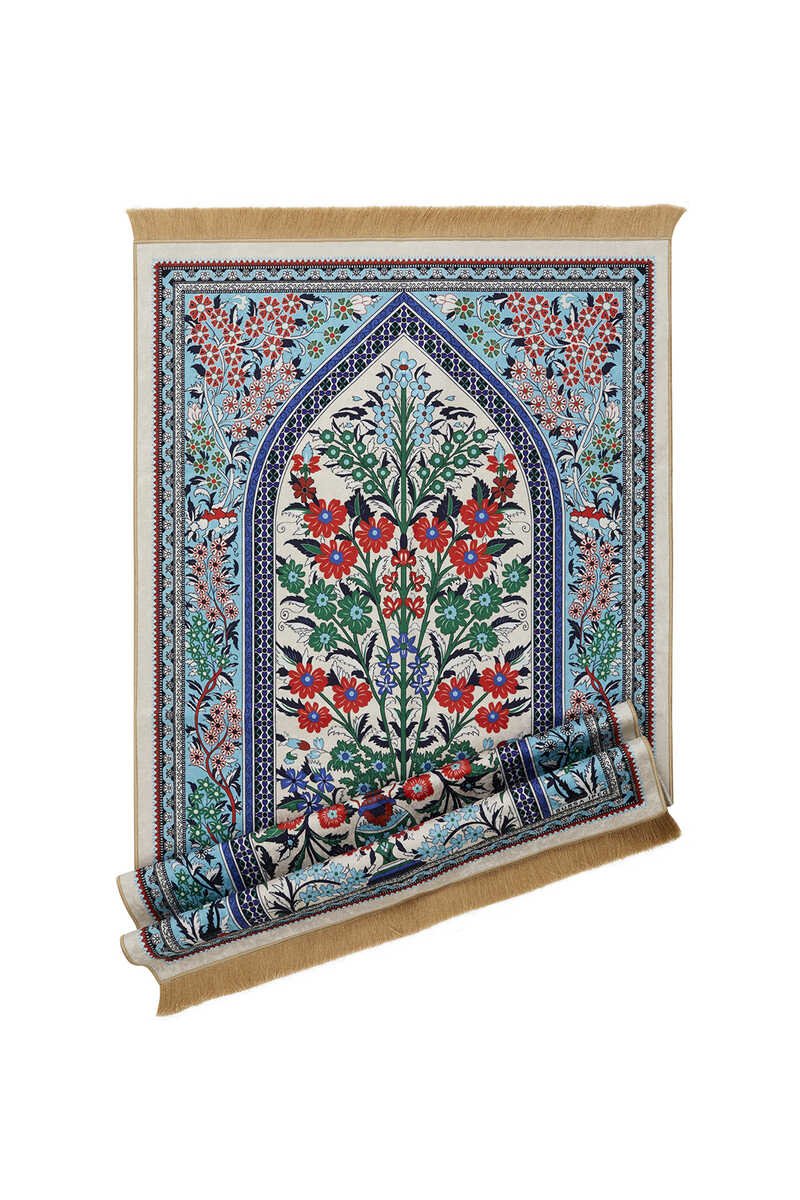 Bursa Ipek | Ecru Velvet Carpet Prayer Rug