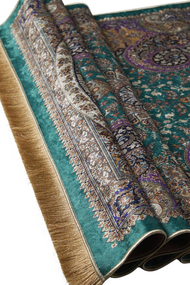 Bursa Ipek | Green Velvet Carpet Prayer Rug New