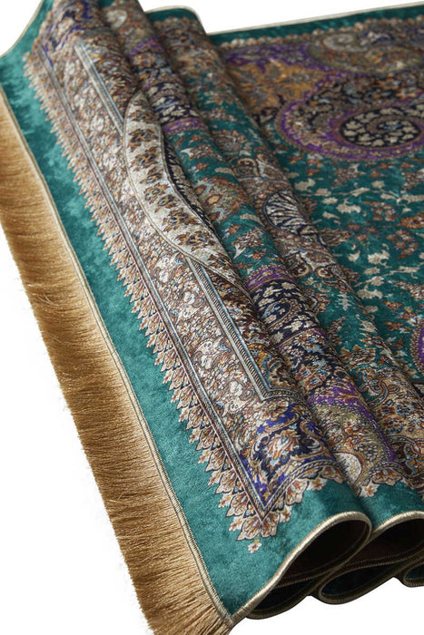 Bursa Ipek | Green Velvet Carpet Prayer Rug New Bursa Ipek Prayer Rug