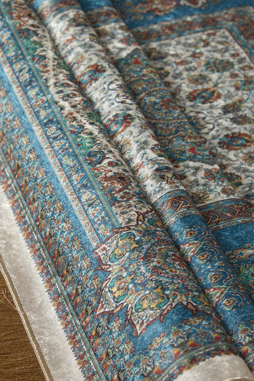 Bursa Ipek | Petrol Blue Velvet Carpet Prayer Rug Bursa Ipek Prayer Rug