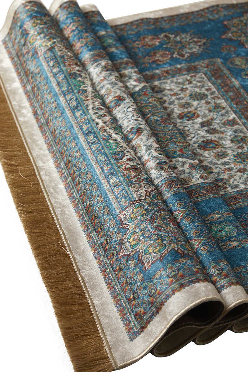 Bursa Ipek | Petrol Blue Velvet Carpet Prayer Rug